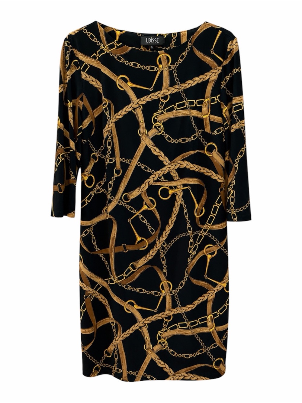 LBISSE | Black & Gold Equestrian Long-Sleeve Dress